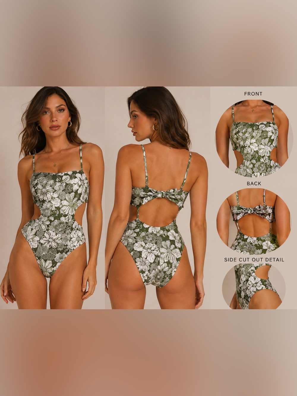 J.Crew x Liberty London Floral Cutout One Piece Swimsuit Green Peach Tie Back 6